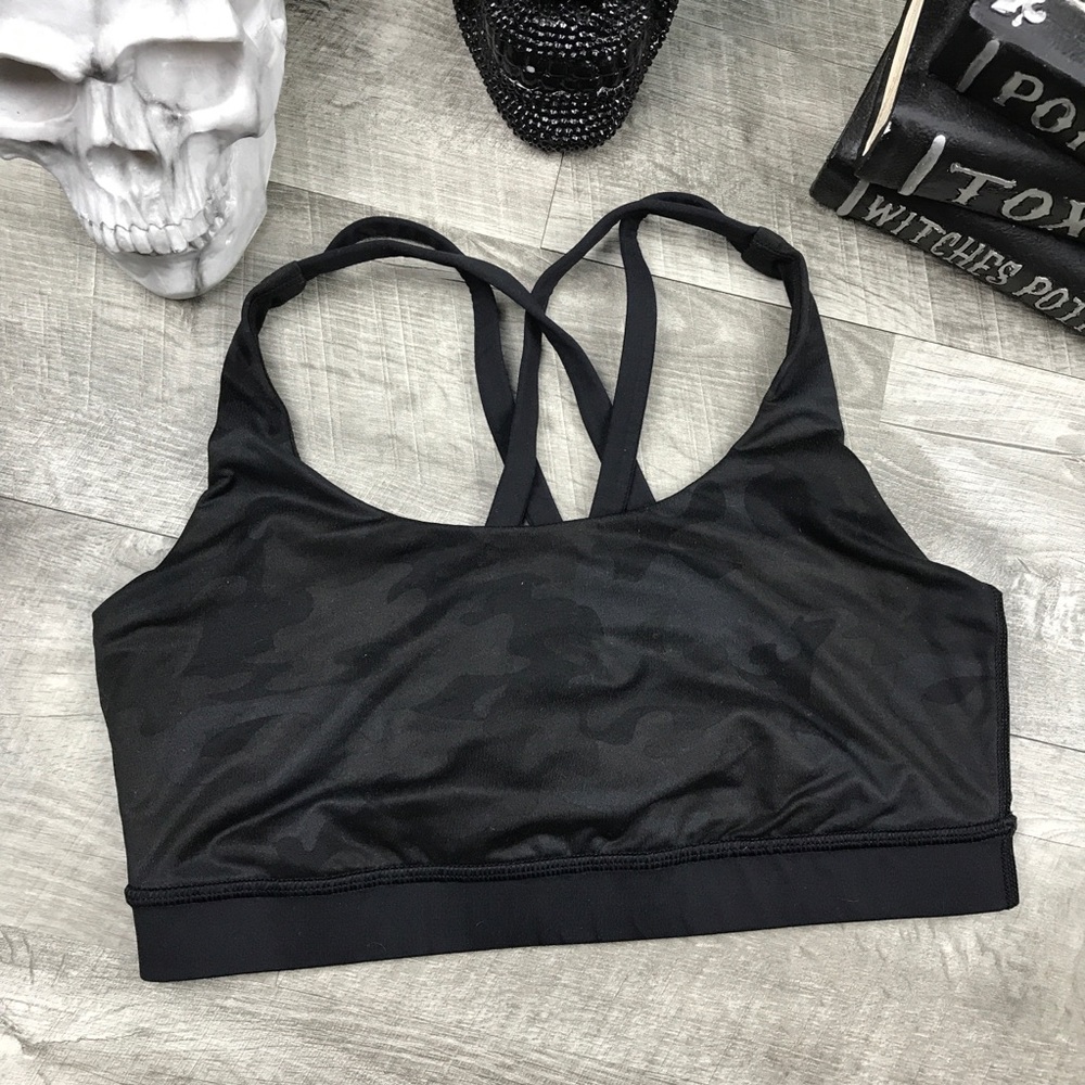Lululemon black camouflage energy workout bra